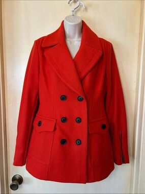 BCBGMaxAzria Vibrant Red/Orange Double-Breasted Wool Peacoat size S